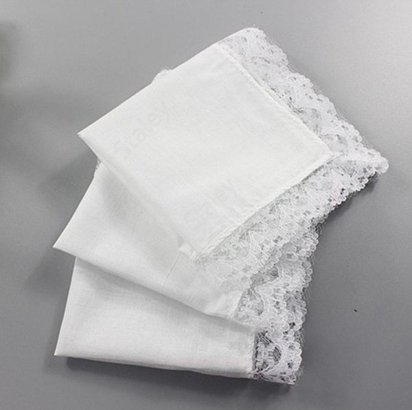 25 cm blanc dentelle mince mouchoir coton serviette femme mariage cadeau fête décoration tissu serviette bricolage plaine blanc DAT376
