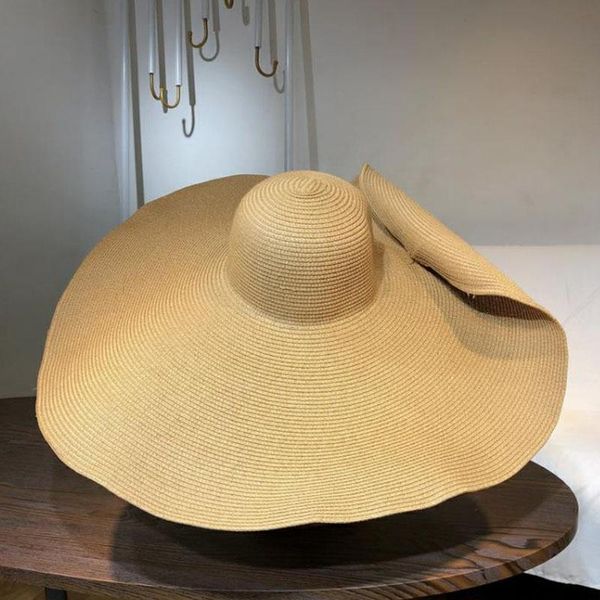 Sombreros de playa de gran tamaño de ala ancha de 25cm para mujer, sombrero de paja grande, protección UV, sombrero de Panamá para el sol, parasol plegable, venta al por mayor
