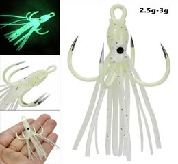 25G 3G Squid Hook Soft Baits Lures Barbless Four Hooks Luminous Silicone Fishing Gear WSB321751745
