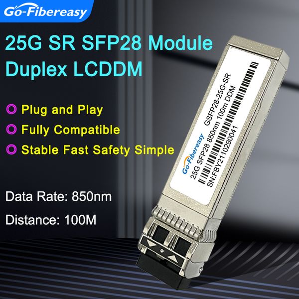 25G SFP28 Module Dual LC 25GBASE-SR 850NM 100M DDM MMF SFP28 Tésage-récepteur optique pour Cisco / Mikrotik / Huawei / Juniper Fibre Commutateur Fibre