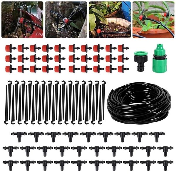 25M DIY Système d'irrigation goutte à goutte Tuyau d'arrosage automatique Micro Kits d'arrosage goutte à goutte avec goutteurs réglables pour jardin paysage T200268q