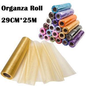 25M x 29CM Pure Organza Rol Tule Stof Stoel Sjerpen Strik Tafelloper Swag DIY voor Bruiloft Verjaardag Evenement Decoratie 240219