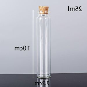 25ml 22x100x12 mm mini mini botellas de vidrio transparente frascos con tapones de corcho/ bodas de mensajes Favores de joyería de joyería CINPM