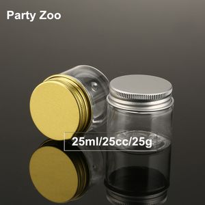 Tarro 25 ml PET transparente cosmética con la tapa de aluminio plateado oro /, 25cc empaquetado cosmético Cuidado Personal Muestra de contenedores