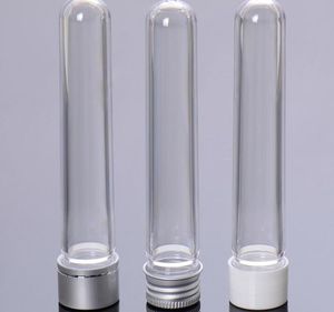 Tubo de mascota de prueba de máscara transparente de 25 ml con tapa de aluminio, tubo cosmético de plástico transparente con sello sensible a la presión