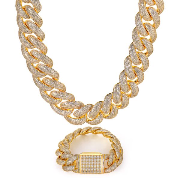 25mm 18-24 pouces plaqué or glacé Bling Cz bulle chaîne cubaine collier liens 7/8 pouces Bracelet bijoux de mode pour hommes femmes