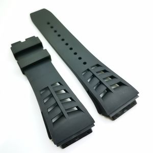 Bracelet de montre noir 25 mm Bracelet en caoutchouc à boucle déployante 20 mm pour RM011 RM 50-03 RM50-01