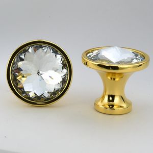 25mm 30mm Moderne Simple Silver Gold Cuisine Armoire Armoire Poignées Poignées Clair Bauhinia Flower Verre Cristal Boutons Tiroirs Pulls