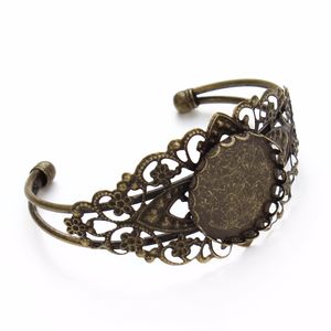 25mm Antique Bronze Laiton Fleur Bracelet Bracelet Blanc Plateaux Lunette Cabochon Camée Bracelet Blanc Fabrication de Bijoux Trouver