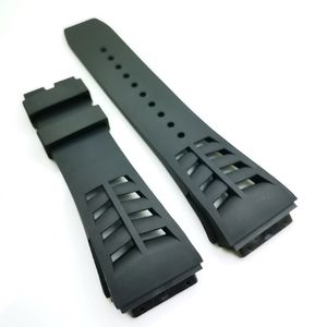 25 mm zwarte horlogeband 20 mm vouwsnede rubberen band voor RM011 RM 50-03 RM50-01 261G