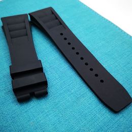 Bracelet de montre noir en caoutchouc, 25mm, pour RM011 RM 50-03 RM50-01266H