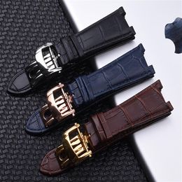 25mm noir étanche en cuir véritable bracelet de montre boucle pliante homme bracelet de montre pour PP montre Nautilus201t