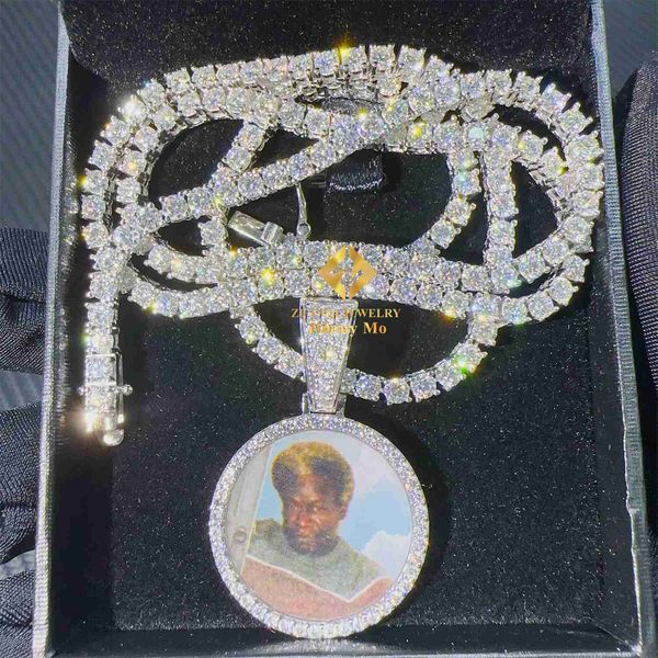 25mm Diamètre Passe Diamant Testeur Glacé Bijoux Hip Hop Style 10k Or Réel Vvs1 Moissanite Photo Photo Pendentif Collier