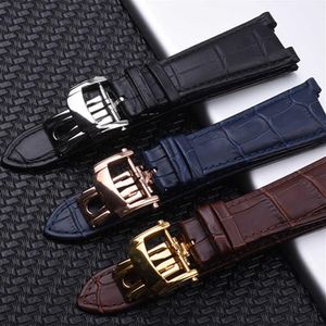 Bracelet de montre en cuir véritable de 25 mm pour Patek Pp 5711 5712g Bracelet Nautilus Hommes Dédié Notch Bracelet Fermoir pliant H09152883