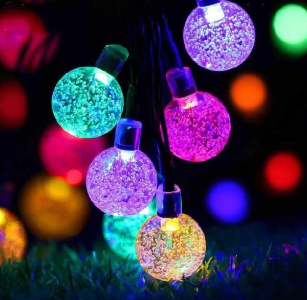 25mm LED Guirlande Lumineuse Solaire Décoration 8 modèles 20 Têtes Ampoules En Cristal Bubble Ball Lampe Étanche Pour Jardin Extérieur Fête De Noël SN3086