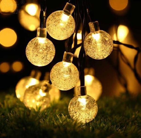 25mm LED Guirlande Lumineuse Solaire Décoration 8 modèles 20 Têtes Ampoules En Cristal Bubble Ball Lampe Étanche Pour Jardin Extérieur Fête De Noël SN5719