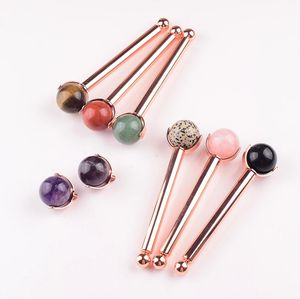 25 mm Natural Stone Ball Face Roller Massager behandeld origineel amethist kwarts oogmassage gezichtszorg schoonheid gereedschap verwisselbare metalen toverstok