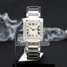 25 mm nieuwe W4TA0008 Zwitsers quartz dameshorloge Romeinse markeringen witte wijzerplaat diamanten bezel roestvrijstalen armband dameskleding horloges TWCR Timezonewatch Z18B