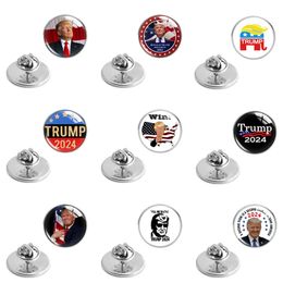 25 mm Trump kristalglas kledingbroches 2024 Amerikaanse verkiezing Trump metalen badgespelden