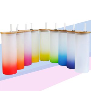 25oz sublimation Gradient Lunets droits verres à boire avec couvercle de bambou et paille bricolage bière multicolore de bière de bière sublimante tasse de bière