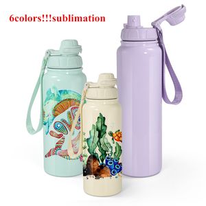 Bouteille d'eau de sport de sublimation de 25 oz Macaron 304 gobelet en acier inoxydable étanche bouteille d'eau de sport pour camping voyage 6 couleurs peuvent choisir