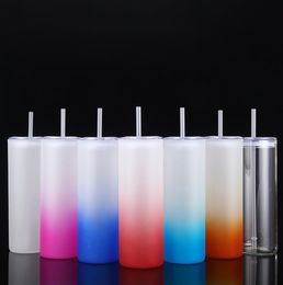25oz sublimatie Tumbler Glas kan gradiënt kleur creatieve pailletten vorm fles met deksel en rietje zomer rechte drinkware sap cup SN4529
