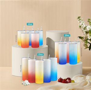 Gobelet à sublimation de 25 oz en verre peut dégradé de couleur créative paillettes forme bouteille avec couvercle et paille été droit Drinkware Juice Cup