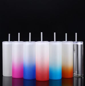 Gobelet à sublimation de 25 oz en verre peut dégradé de couleur créative paillettes forme bouteille avec couvercle et paille été droite Drinkware Juice Cup SN4529