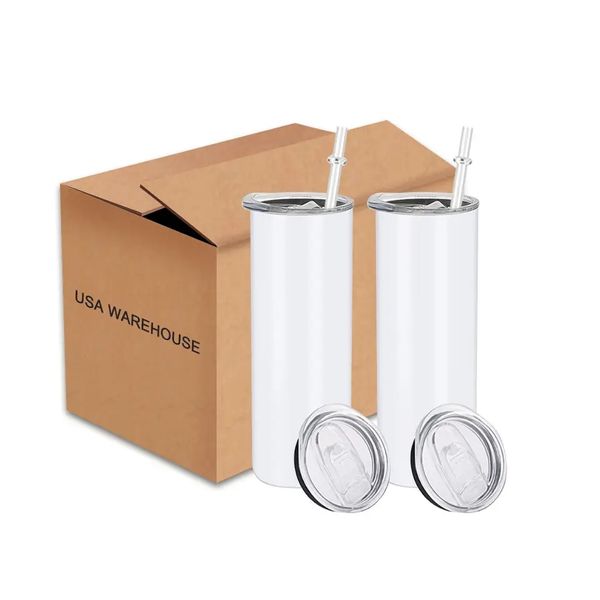 Vasos de acero inoxidable de 25 piezas / cartón de 20 oz con tapa de plástico y paja Tazas de automóvil con aislamiento de doble pared Venta al por mayor a granel EE. UU. PUEDE Entrega en 2 días