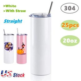 25 pc/doos 20oz sublimatie spaties tumbler roestvrij staal recht vacuüm geïsoleerde water flessen draagbare auto koffie thee mokken ons magazijn