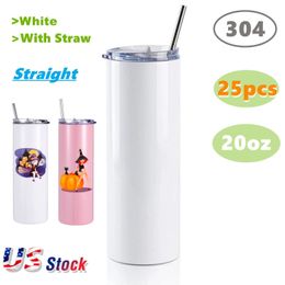 25 pc/doos 20oz Sublimatie Spaties tumbler roestvrij staal rechte vacuüm geïsoleerde water flessen draagbare auto koffie thee mokken snelle levering