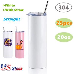 25 pc/doos 20oz Sublimatie Spaties tumbler roestvrij staal rechte vacuüm geïsoleerde water flessen draagbare auto koffie thee mokken snelle levering