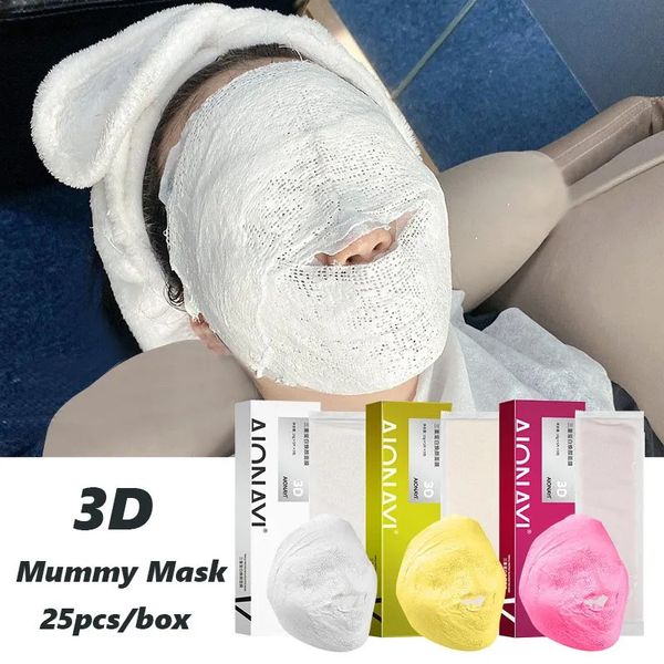 25pcs 3D Face Mummy Mask Skin Lifting Reafirmante Fade Fine Lines Facial Skin Hidratante Repair Mask Set