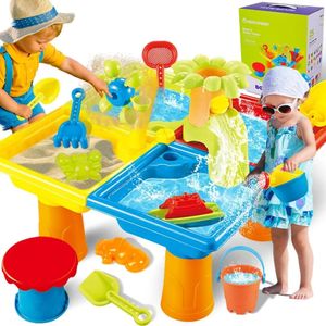 Table d'eau de sable 4 en 1, 25 pièces, jouets de plage pour enfants, jeux d'été amusants en plein air, activité sensorielle, cadeau 240304