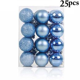 25pcs 4cm Ornements d'arbre de Noël Boule de Noël bleue Boule de cadeau en plastique pour la décoration de vacances de Noël Ornements suspendus X0803