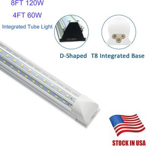 20pcs 4ft 8ft LED Tube Light 120W Tubes LED intégrés en forme de D 4 5 6 8 pieds Refroidisseur Porte Congélateur LED Garage Éclairage