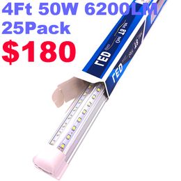 25 Stück 4 Fuß LED-Ladenleuchte, 50 W, 6200 lm, klare Linse, klare Abdeckung, V-Form, 2 Reihen, V-Form, integrierte Glühbirne, LED-Kühler-Türbeleuchtung, usastar