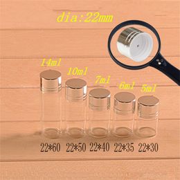 Petites bouteilles en verre avec bouchon à vis en plastique de couleur argent, 5ml, 6ml, 7ml, 10ml, 14ml, 5 types de tailles, DIY, 25 pièces