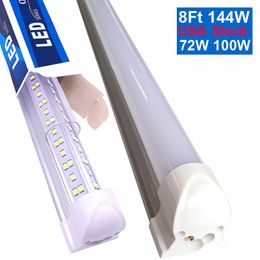 25 piezas de luz LED de 8 pies Luz Luz 144W 14400LM TUBO T8 Cubierta de lente transparente Doble 4 filas V Forma V Lámina de bombilla Integrada Enfriadores LED de la puerta Oemladas