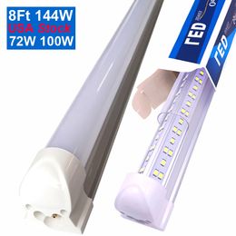 25PCS 8ft LED Shop Light Fixture 144W 14500lm Cubierta de lente transparente Doble lado 4 filas Forma de V Bombilla integrada Lámpara LED Refrigerador Luz de puerta