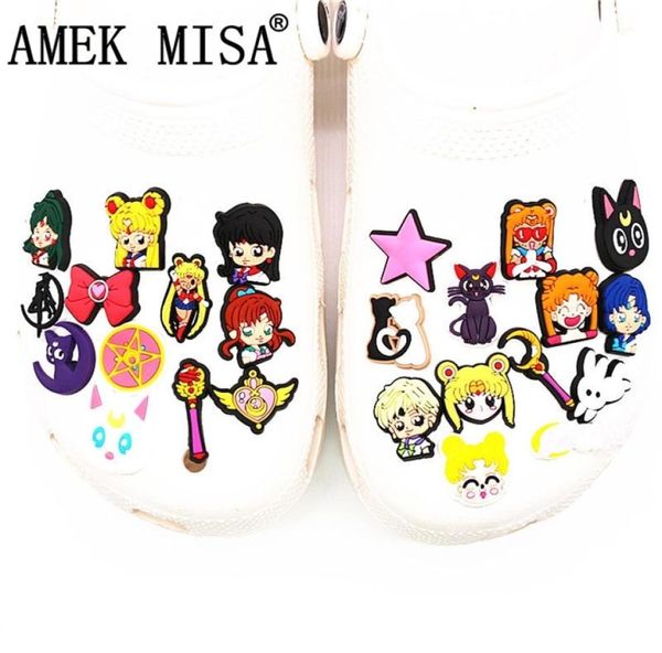 Lote de 25 uds. De abalorios para zapatos de PVC de Anime japonés, mezcla de accesorios de Sailor Moon, decoraciones para jibz, fiesta infantil, regalo X mas 2207205052014