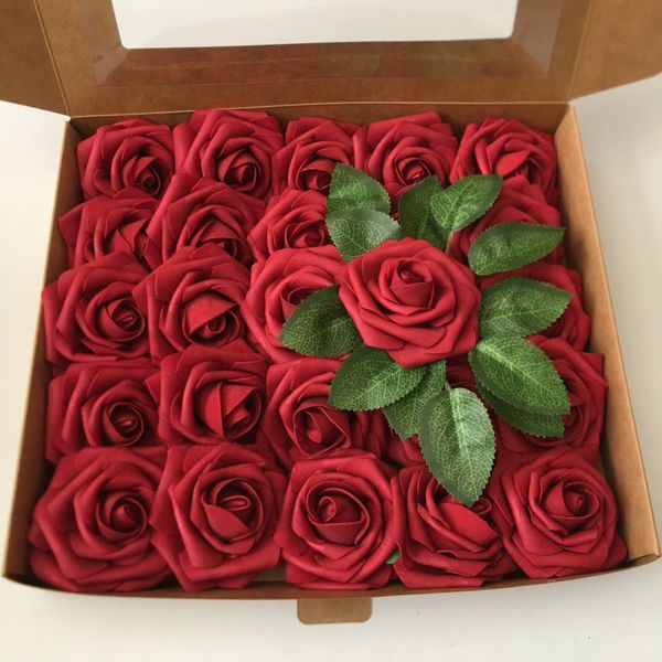 25 pièces/boîte fleur artificielle en mousse roses blanches rose vif bouquet de roses décoration de mariage