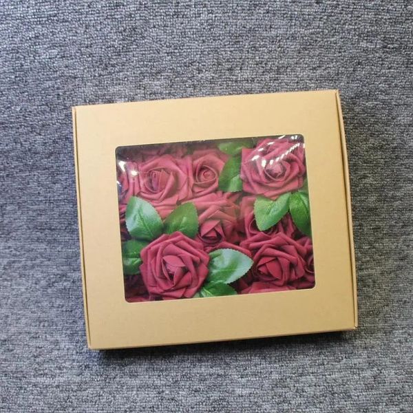 25 unids/caja PE espuma Rosa flores cabeza con hojas hogar decoración de boda flores artificiales DIY ramo de novia flor de simulación para