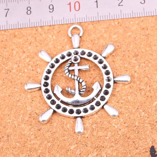 25 uds dijes timón ancla timón colgantes chapados en plata antigua que hacen DIY joyería de plata tibetana hecha a mano 45*49mm