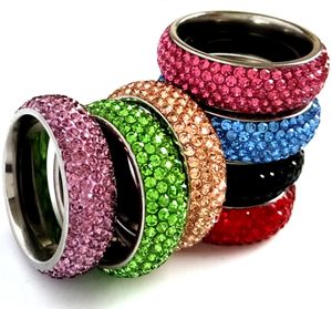 25 stks Kleur Mix 5 Rijen Stanless Steel Zirkoon CZ Wedding Engagement Ring Dames Charm Elegant Clear Crystal Party Ring Cubic Zirconia Sieraden