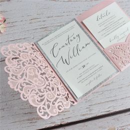 Tarjeta de invitaciones de boda personalizadas de 25 piezas con sobres Heart Print Insert Card Supporter de fiesta de cumpleaños Suministros de cumpleaños