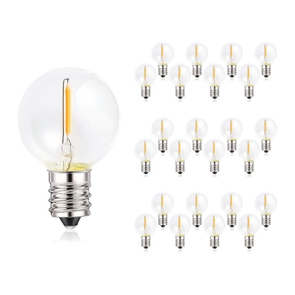 25PCS G40 1W LED Guirlande Lumineuse Remplacement Ampoule E12 220V Blanc Chaud 2700K Verre LED Ampoules 360 Grad Angle de Faisceau Non-Dimmable 211104