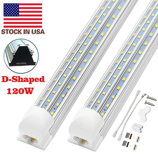 Tubo de luz LED de 25 piezas, 8 pies 120 W, lámpara de bombilla integrada en forma de V de doble cara, funciona sin balasto T8, Plug and Play, cubierta de lente transparente, 6000k