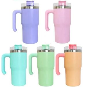 25 stks macaron gekleurde 20oz sublimatie student tumbler met handgreep en flip deksels roestvrijstalen koffie sippy cups waterfles 513