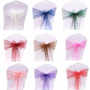 25 stks Organza Stoel Sash Bow voor Bruiloft Cover Banket Baby Shower Xmas Decoratie Sheer Organzas Stof Supply Wll679